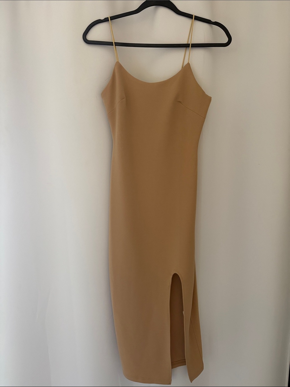 Peppermayo Tan Slip Midi Dress with Side Slit